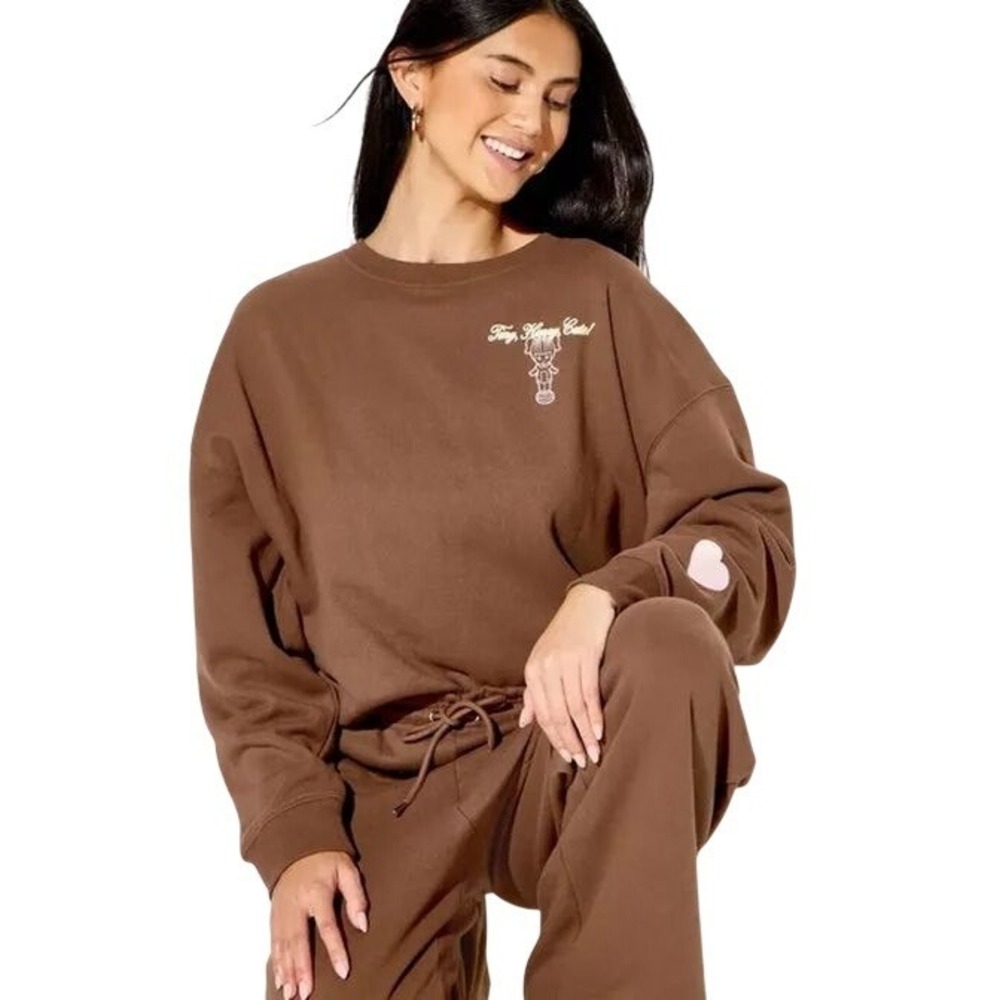 Polly Pocket Loungewear Matching Set  Graphic Sweatshirt & Pants‎ Brown Heart